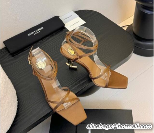 Durable Saint Laurent Satin High Heel YSL Sandals 10.5cm with Ankle Strap Gold-Tone 0225056