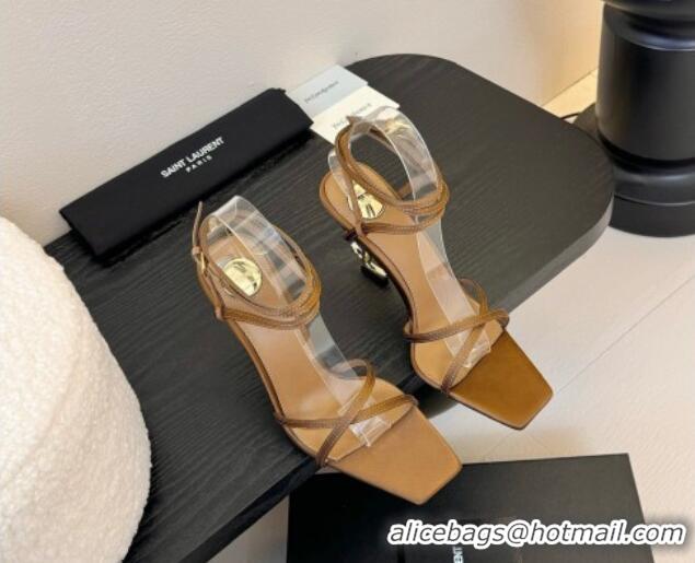 Durable Saint Laurent Satin High Heel YSL Sandals 10.5cm with Ankle Strap Gold-Tone 0225056