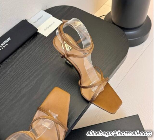 Durable Saint Laurent Satin High Heel YSL Sandals 10.5cm with Ankle Strap Gold-Tone 0225056