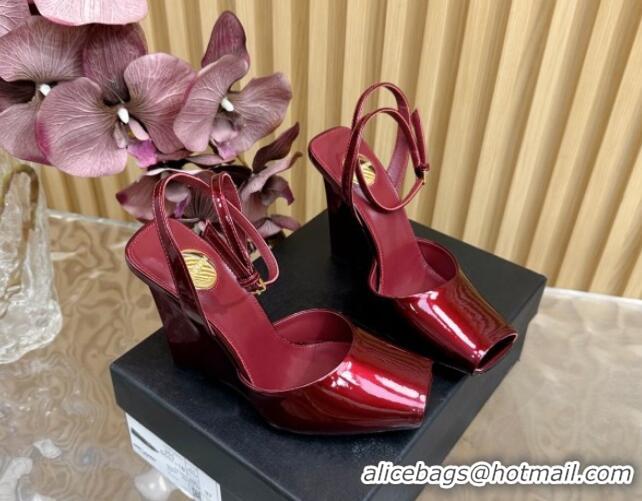 Good Looking Saint Laurent La Scandale Open Toe Wedge Sandals 11cm in Patent Leather Red 0225060