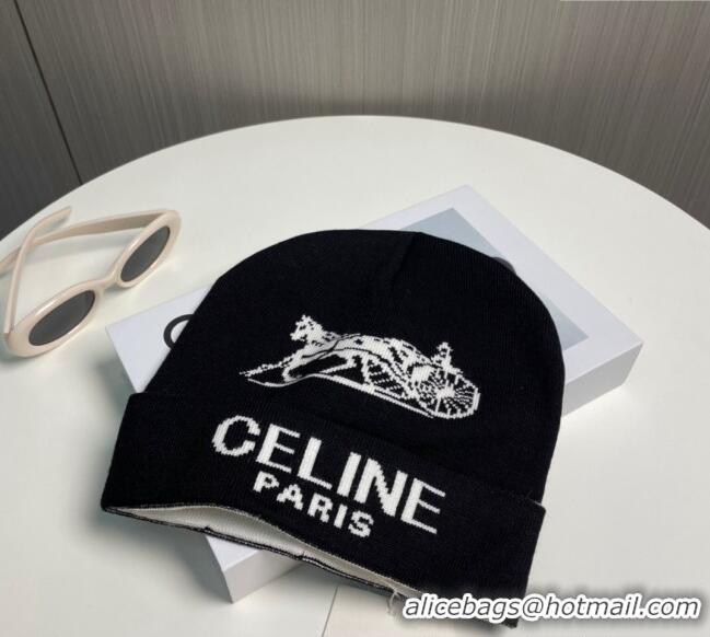 Well Crafted Celine Knit Hat with Logo 1129 Black 2024