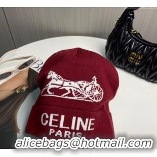 Buy Inexpensive Celine Knit Hat with Logo 1129 Red 2024