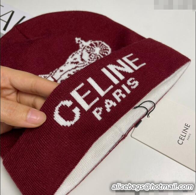 Buy Inexpensive Celine Knit Hat with Logo 1129 Red 2024