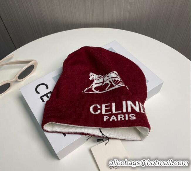 Buy Inexpensive Celine Knit Hat with Logo 1129 Red 2024