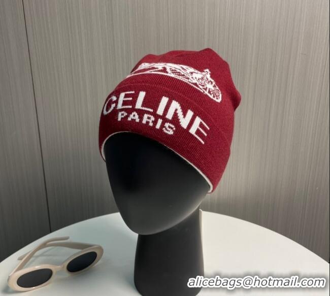 Buy Inexpensive Celine Knit Hat with Logo 1129 Red 2024