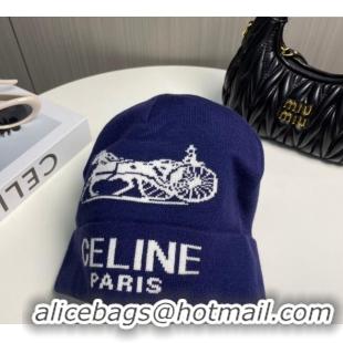 Buy Discount Celine Knit Hat with Logo 1129 Blue 2024