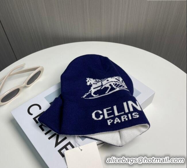 Buy Discount Celine Knit Hat with Logo 1129 Blue 2024