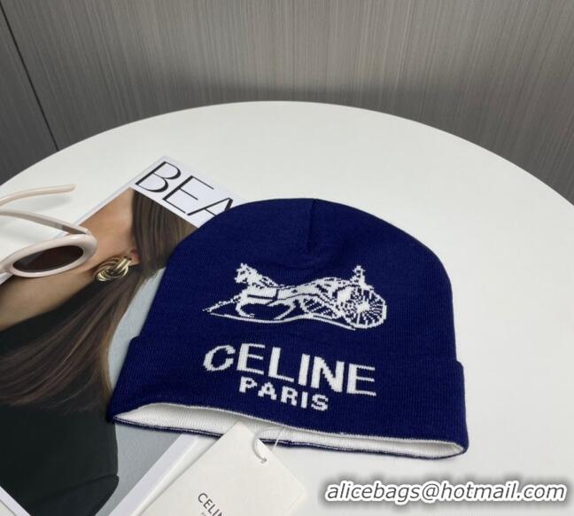 Buy Discount Celine Knit Hat with Logo 1129 Blue 2024