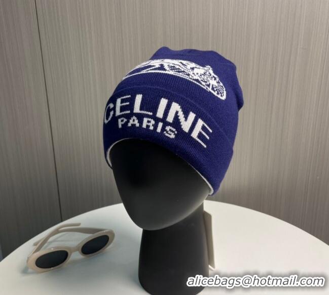 Buy Discount Celine Knit Hat with Logo 1129 Blue 2024