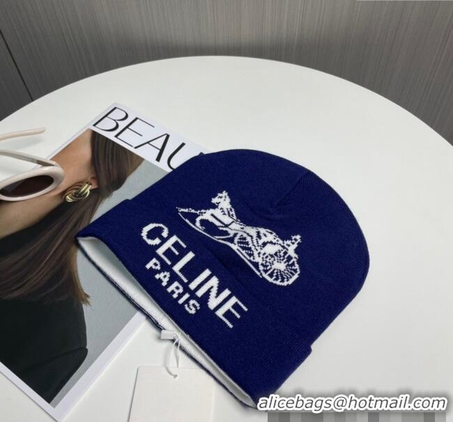 Buy Discount Celine Knit Hat with Logo 1129 Blue 2024