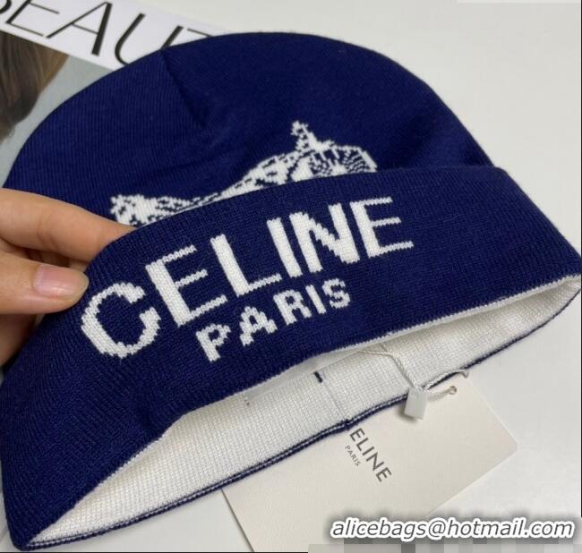 Buy Discount Celine Knit Hat with Logo 1129 Blue 2024