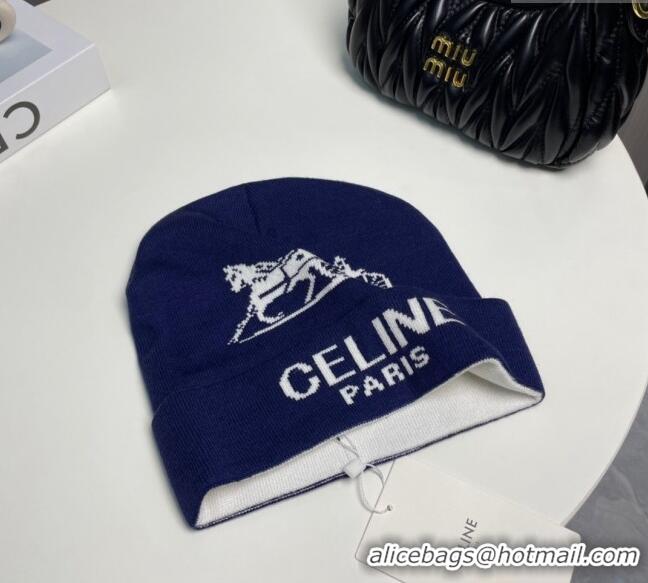 Buy Discount Celine Knit Hat with Logo 1129 Blue 2024