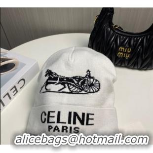 Top Grade Celine Knit Hat with Logo 1129 White 2024