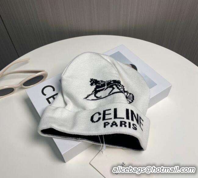 Top Grade Celine Knit Hat with Logo 1129 White 2024