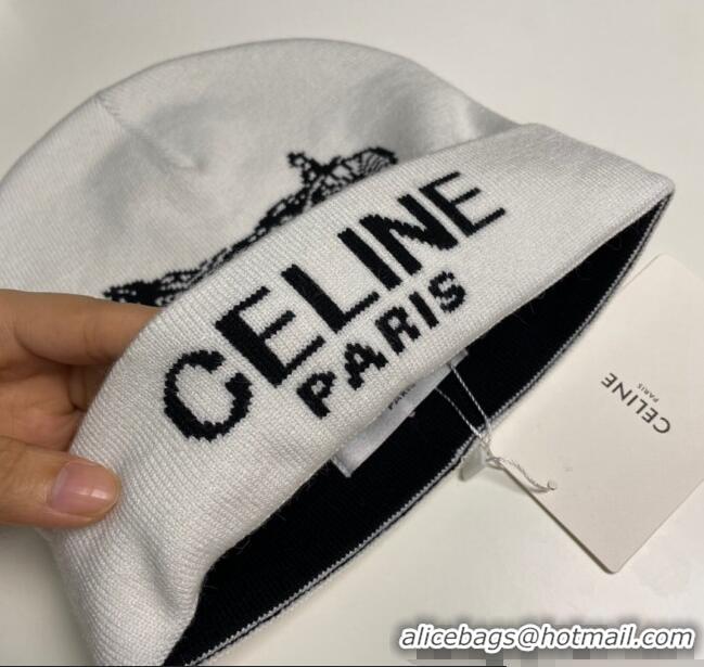 Top Grade Celine Knit Hat with Logo 1129 White 2024