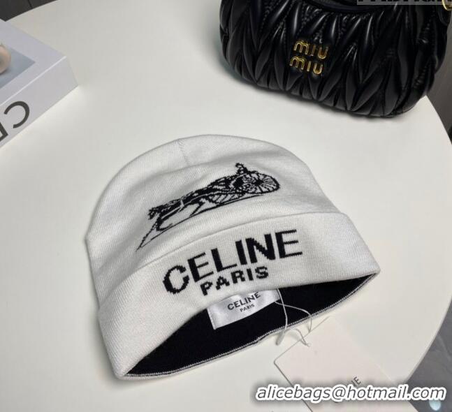 Top Grade Celine Knit Hat with Logo 1129 White 2024