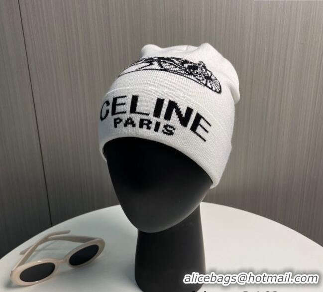 Top Grade Celine Knit Hat with Logo 1129 White 2024