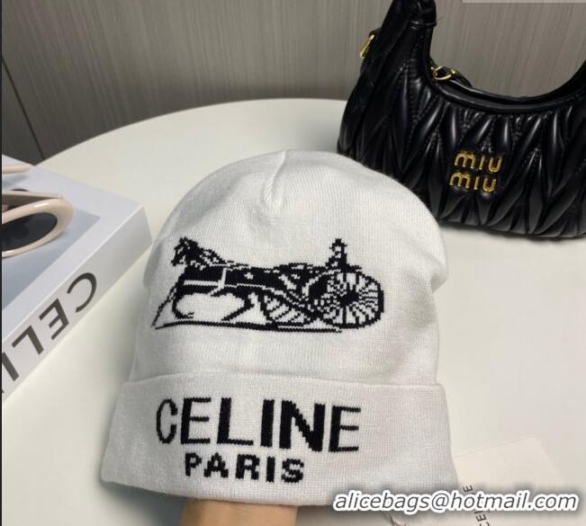 Top Grade Celine Knit Hat with Logo 1129 White 2024