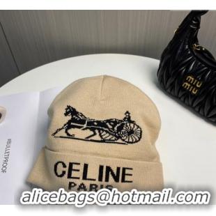 Cheap Discount Celine Knit Hat with Logo 1129 Beige 2024