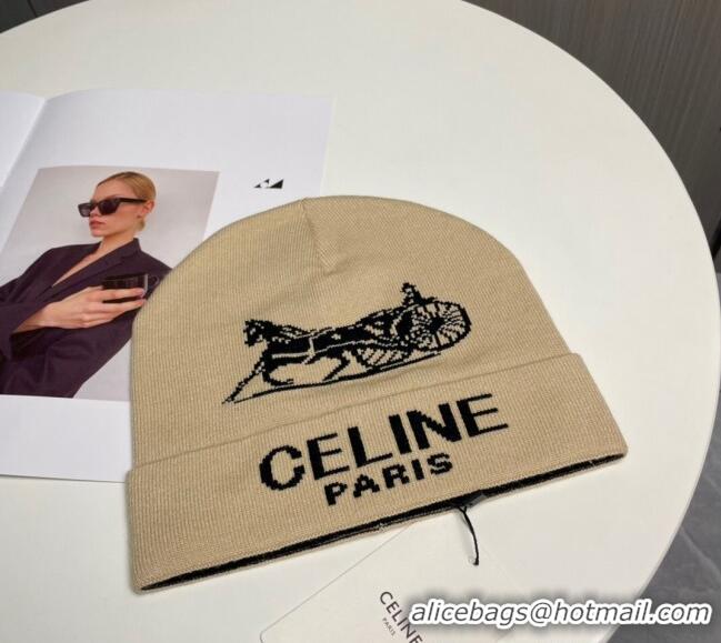 Cheap Discount Celine Knit Hat with Logo 1129 Beige 2024