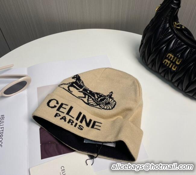 Cheap Discount Celine Knit Hat with Logo 1129 Beige 2024