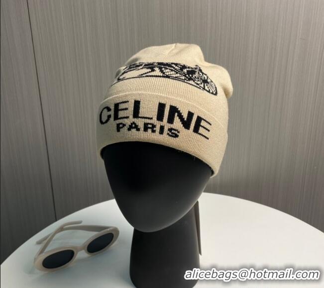 Cheap Discount Celine Knit Hat with Logo 1129 Beige 2024