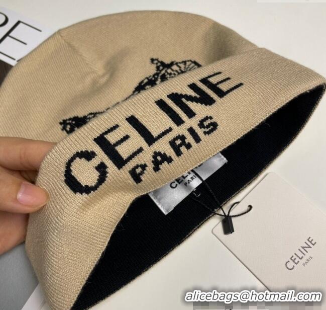 Cheap Discount Celine Knit Hat with Logo 1129 Beige 2024