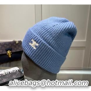 Luxury Discount Celine Triomphe Knit Hat 1129 Light Blue 2024