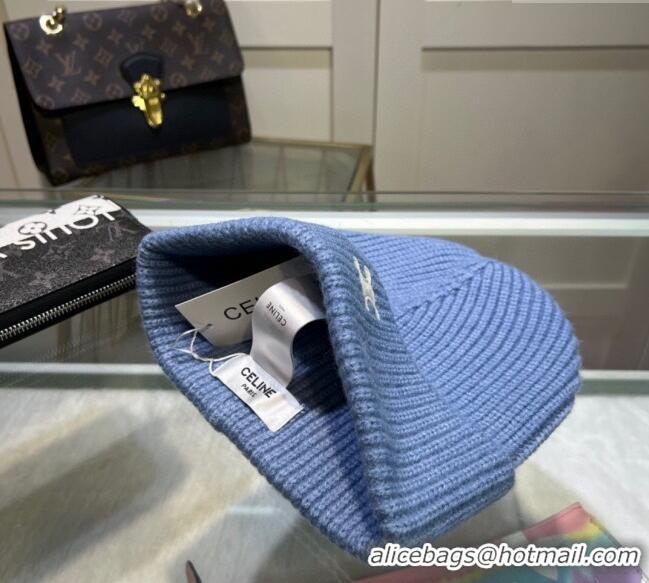 Luxury Discount Celine Triomphe Knit Hat 1129 Light Blue 2024