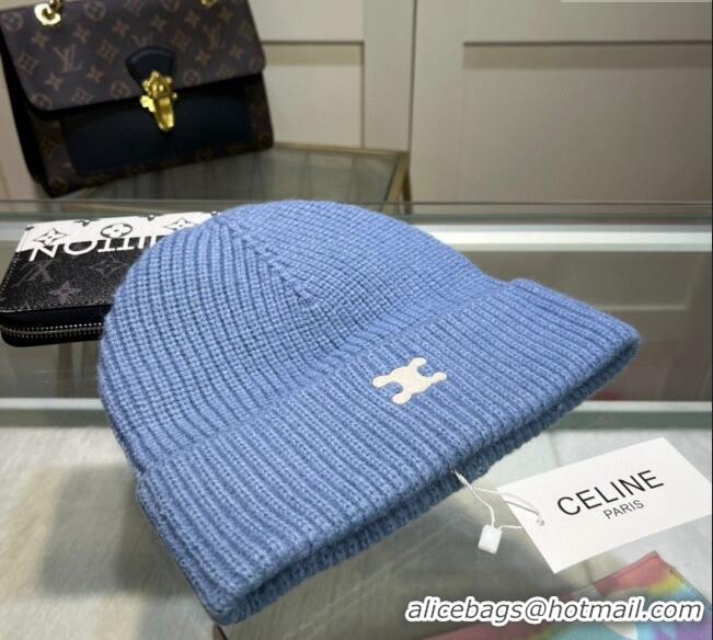 Luxury Discount Celine Triomphe Knit Hat 1129 Light Blue 2024