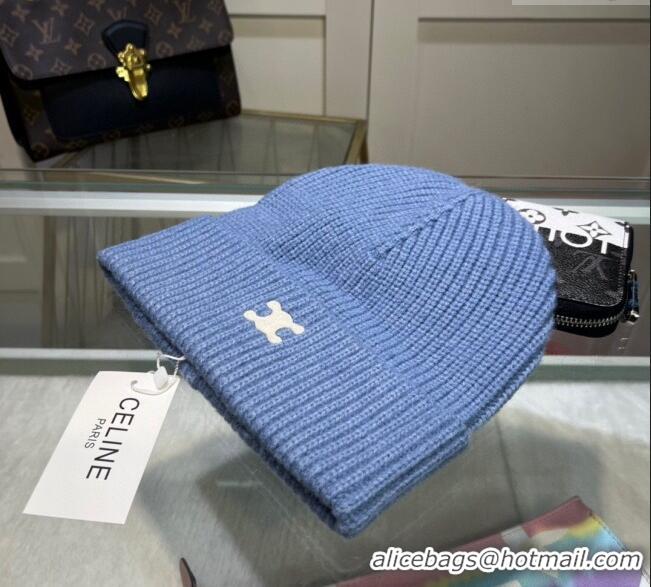 Luxury Discount Celine Triomphe Knit Hat 1129 Light Blue 2024