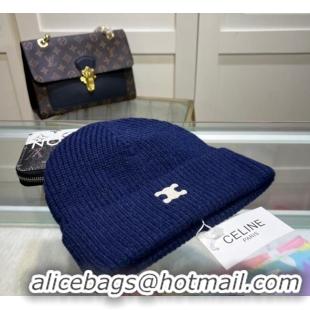 Best Price Celine Triomphe Knit Hat 1129 Navy Blue 2024