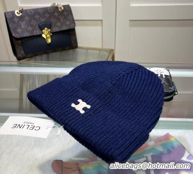 Best Price Celine Triomphe Knit Hat 1129 Navy Blue 2024