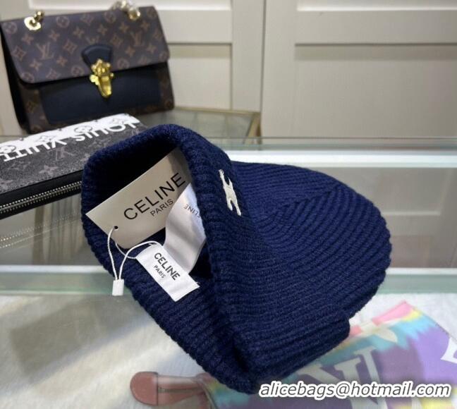 Best Price Celine Triomphe Knit Hat 1129 Navy Blue 2024