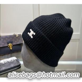 Top Quality Celine Triomphe Knit Hat 1129 Black 2024