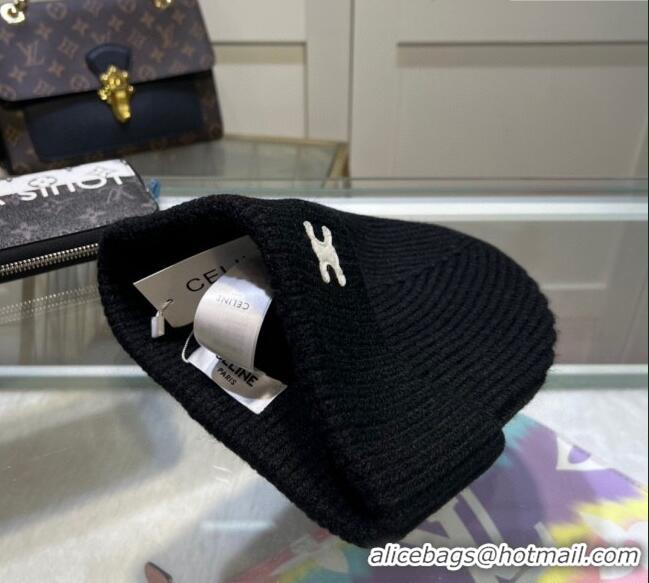 Top Quality Celine Triomphe Knit Hat 1129 Black 2024