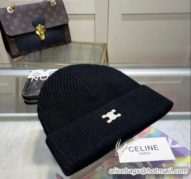 Top Quality Celine Triomphe Knit Hat 1129 Black 2024