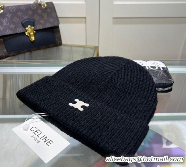 Top Quality Celine Triomphe Knit Hat 1129 Black 2024