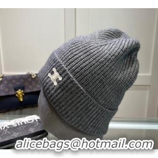 Luxury Discount Celine Triomphe Knit Hat 1129 Grey 2024