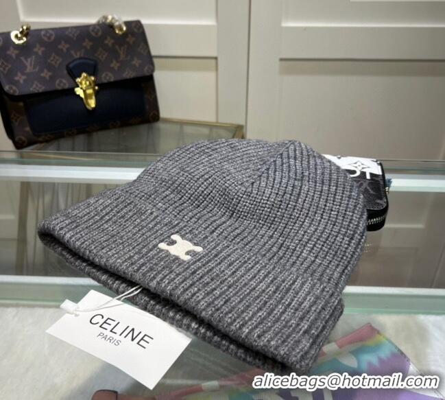 Luxury Discount Celine Triomphe Knit Hat 1129 Grey 2024