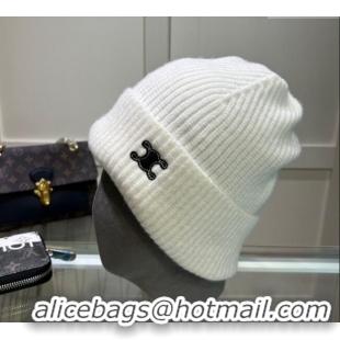 Good Looking Celine Triomphe Knit Hat 1129 White 2024