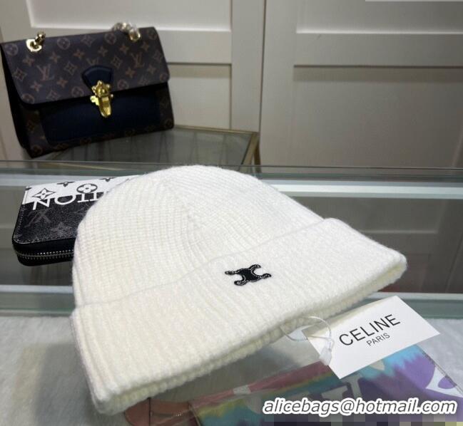 Good Looking Celine Triomphe Knit Hat 1129 White 2024