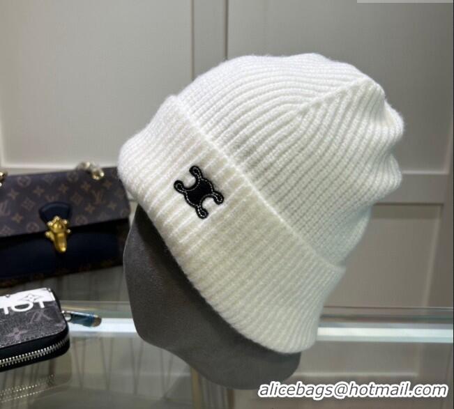 Good Looking Celine Triomphe Knit Hat 1129 White 2024