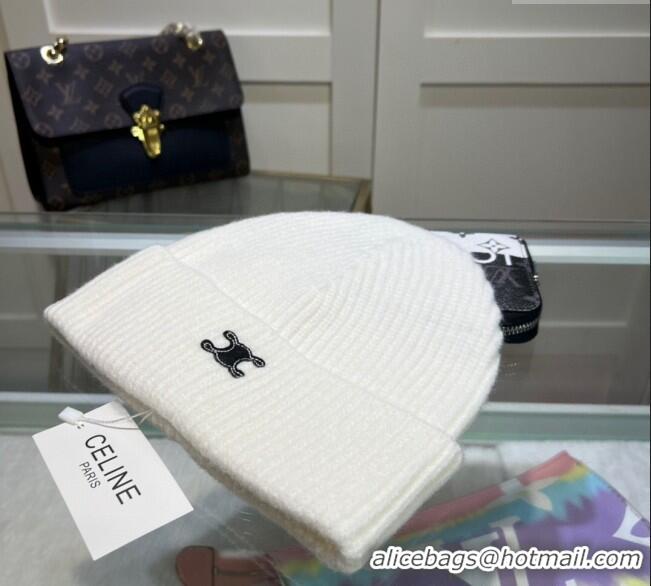 Good Looking Celine Triomphe Knit Hat 1129 White 2024