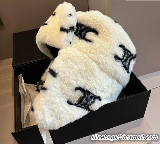 Well Crafted Celine Snow Logo Rabbit Fur Chapka Hat 0114 White 2025