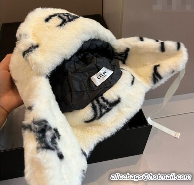 Well Crafted Celine Snow Logo Rabbit Fur Chapka Hat 0114 White 2025