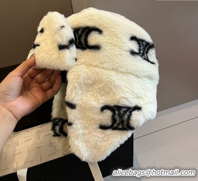 Well Crafted Celine Snow Logo Rabbit Fur Chapka Hat 0114 White 2025