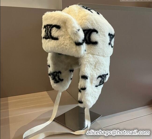 Well Crafted Celine Snow Logo Rabbit Fur Chapka Hat 0114 White 2025