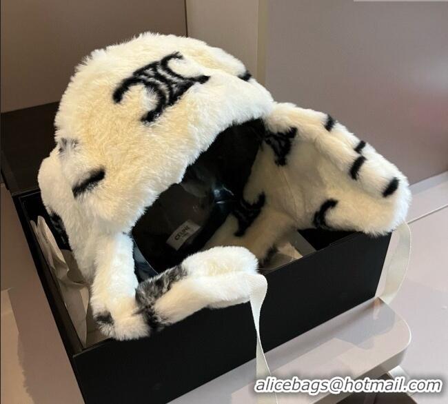 Well Crafted Celine Snow Logo Rabbit Fur Chapka Hat 0114 White 2025