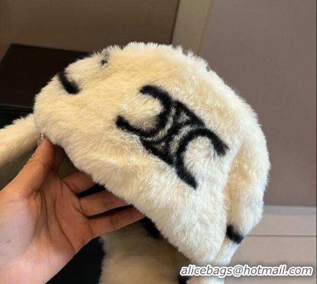 Well Crafted Celine Snow Logo Rabbit Fur Chapka Hat 0114 White 2025